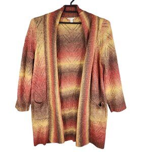 Womens Multicolor Cato Open Front Long Cardigan Sweater Long Sleeve Size 18/20W